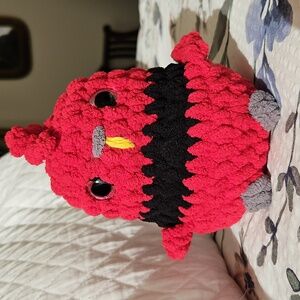 Red and Black Cardinal Bird Plushie - Handmade - Crochet
